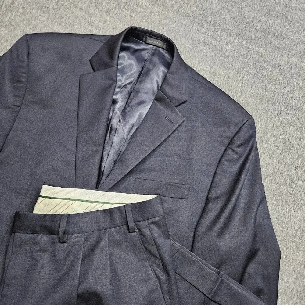 Lauren Ralph Lauren Suit Mens 44S Navy Blue 100% Wool 2-Piece Pleated Trousers